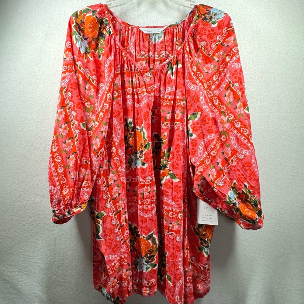 LC Lauren Conrad Floral Red Blouse